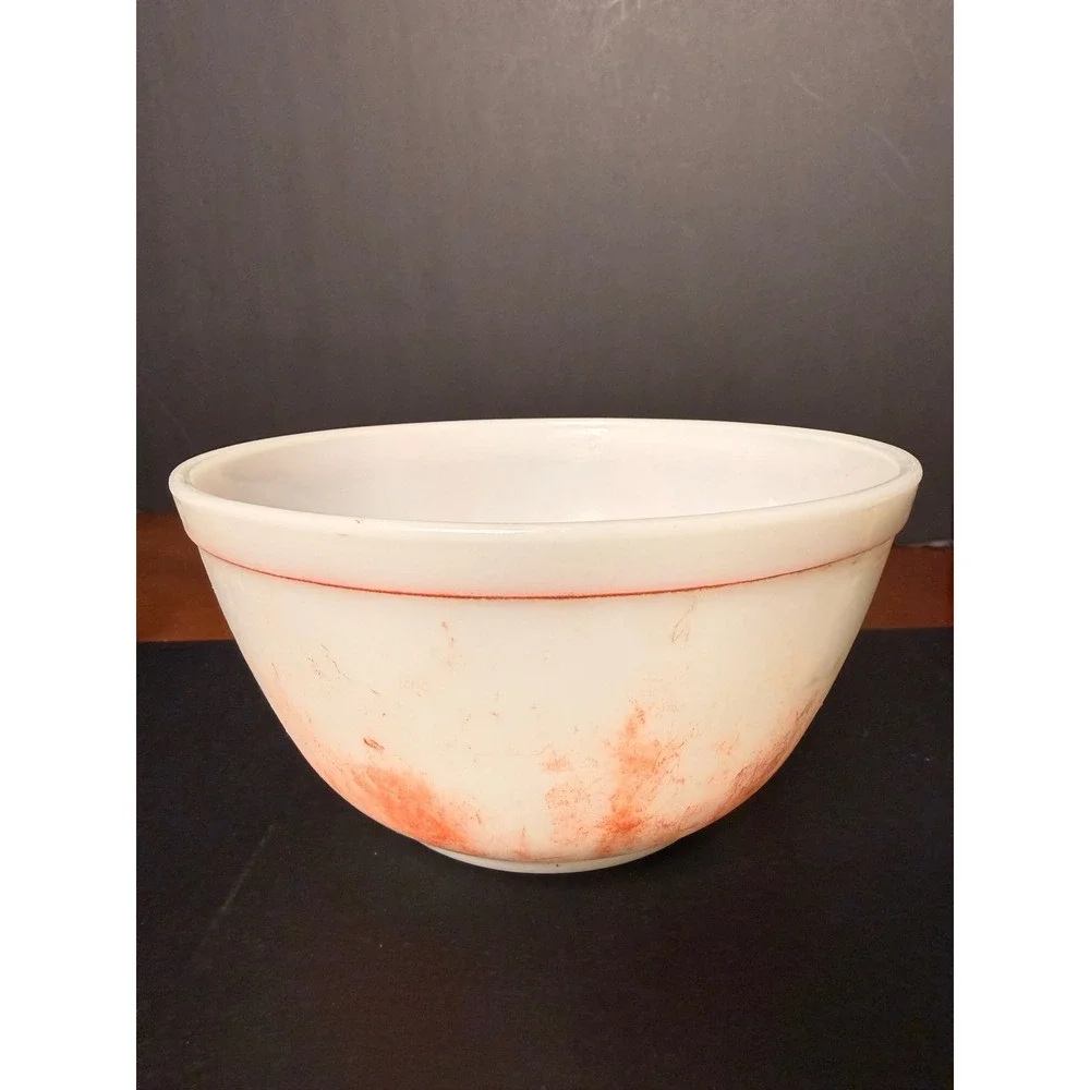 Vintage Pyrex 402 White (red) Milk Glass Mixing Bowl 7.25in